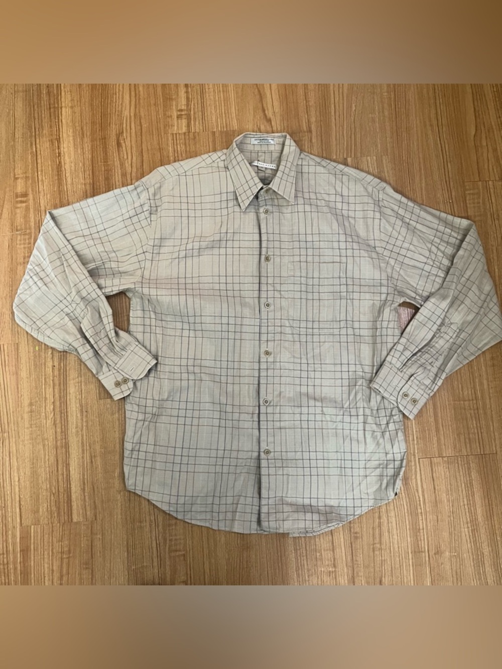 Geoffrey Beene Beige Windowpane Dress Shirt